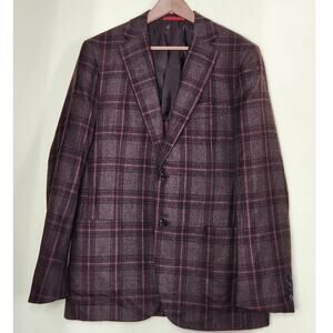 Isaia Napoli Capri Sport Jacket Aquacashmere Boyds Mens 50R Blazer Brown Plaid